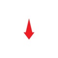 Red arrow down icon. decrease, fall, crash concept. download sign
