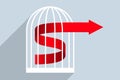 Red arrow is getting out of cage. Business concept