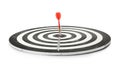 Red arrow hitting target on dart board against  background Royalty Free Stock Photo
