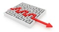 Red Arrow Path Through a White Maze on a White Background Royalty Free Stock Photo