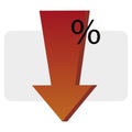 Red arrow percentage down. Financial concept. Vector illustration. Royalty Free Stock Photo