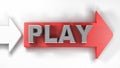Red arrow with PLAY write - 3D rendering illustration Royalty Free Stock Photo