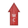 Red arrow. Arrow pointer up with the inscription wc. Wooden pointer in the shape of an arrow isolated on a white Royalty Free Stock Photo