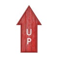 Red arrow. Arrow pointer up with the inscription up. Wooden pointer in the shape of an arrow isolated on a white Royalty Free Stock Photo