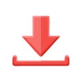 Red Arrow Pointing Down to Horizontal Line, Symbolizing Downloading or Receiving Data and Files Royalty Free Stock Photo