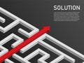 red arrow route break out of maze. business concept problem solving and solution strategy. Royalty Free Stock Photo