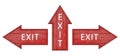 Red arrow. Set of arrows with exit inscription. Wooden pointer in the shape of an arrow isolated on a white