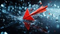 Red arrow shatters glass, representing target hit Royalty Free Stock Photo