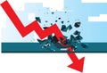 The red arrow shot down through the ground until it shattered.,Stock market crash, world economy recession Royalty Free Stock Photo