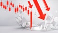 The red arrow shot down through the ground until it shattered.,Stock market crash, world economy recession,3d rendering Royalty Free Stock Photo