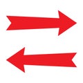 Red arrow sign icon. Left and Right direction pointer. Next and Previous button. Navigation symbol. Royalty Free Stock Photo