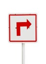 Red arrow sign on traffic panel isolated white, Sign on traffic Royalty Free Stock Photo