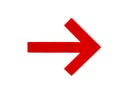 Red arrow on white background. Red arrow pointing right for navigation, arrow cursor, exit, evacuation sign Royalty Free Stock Photo