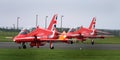 Red Arrows display team Hawk aircraft, modern fast jet.