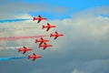 The Red Arrows Flying Display Team Five Hawk Jets. Royalty Free Stock Photo