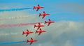 The Red Arrows Flying Display Team Seven Hawk Jets. Royalty Free Stock Photo