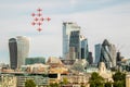 Red Arrows Flypast Over London Skyline Royalty Free Stock Photo