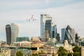 Red Arrows Flypast Over London Skyline Royalty Free Stock Photo