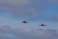 2 Red Arrows Hawk jets fly in formation