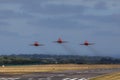 3 Red Arrows Hawk jets take off from Blackpool Airport