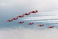 Red Arrows RAF Hawks Big Battle formation on the Aviofun airshow Royalty Free Stock Photo