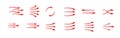 Red arrows showing different flow directions and motion styles in various dynamic shapes Royalty Free Stock Photo