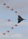 Red Arrows and Vulcan Bomber Royalty Free Stock Photo