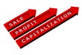 Red arrows with words, sale, profit, capitalization