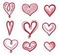 Red art heart shape hand drawn icon isolated set Royalty Free Stock Photo