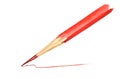 Red art pencil.  Sharpened long stylus leaves a short clear stroke on paper. Hand painted watercolor illustration. Colorful drawin Royalty Free Stock Photo