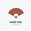 Red Asian Hand Fan Sign Thin Line Icon Emblem Concept. Vector