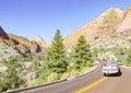 Car road in Zion national park Royalty Free Stock Photo