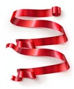 Red Atlas Ribbon Folded Three Times on White