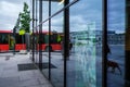 Red autobus on an Oslo city street, Norway. Royalty Free Stock Photo