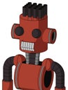 Red Automaton With Cylinder Head And Teeth Mouth And Two Eyes And Pipe Hair