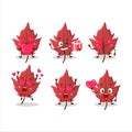 Red autumn leaf cartoon character with love cute emoticon Royalty Free Stock Photo