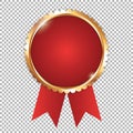 Red award banner with golden frame and red ribbons Royalty Free Stock Photo