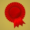 Red award ribbon rosette on gold background Royalty Free Stock Photo