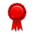 Red Award Ribbon Vector. Champion Medal. Honor Icon. Retro Element. 3D Realistic Illustration Royalty Free Stock Photo