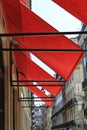 Red awnings in the streets of Lisbon Royalty Free Stock Photo