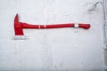 Red Axe on a ferry boat wall Royalty Free Stock Photo