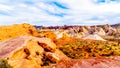 Red Aztec Sandstone Mountains at the Mouse`s Tank Trail in the Valley of Fire State Park in Nevada, USA