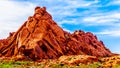 Red Aztec Sandstone Mountains at the Mouse`s Tank Trail in the Valley of Fire State Park in Nevada, USA