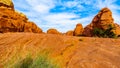 Red Aztec Sandstone Mountains at the Mouse`s Tank Trail in the Valley of Fire State Park in Nevada, USA