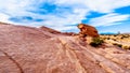 Red Aztec sandstone rock formation on the Fire Wave Trail in the Valley of Fire State Park in Nevada, USA Royalty Free Stock Photo
