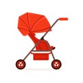 Red baby carriage, safe handle transportation of children vector Illustration