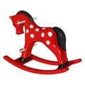 Red baby rocking-horse in white polka-dot, with black tail and mane