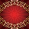 Red vector background with bended golden frame