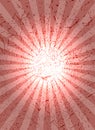 Red background with center rays, grunge texture.