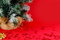 Red background with christmas items and glitter stars Royalty Free Stock Photo